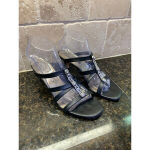 Brighton Tesoro Black Leather Heeled Sandals 8 1/2 N EUC